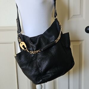 Jimmy Choo Black Shoulder Bag with Gold Chain Accent